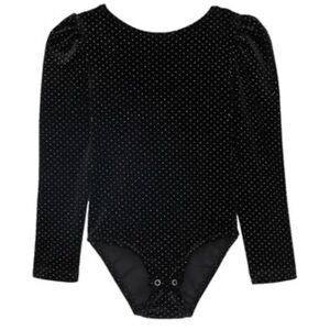 Zara Girls Black Velvet Sparkle Puff Sleeve Bodysuit | Size 6 Holiday Party